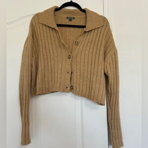 Wild Fable Cozy Cropped Ribbed Knit Cardigan in Camel L